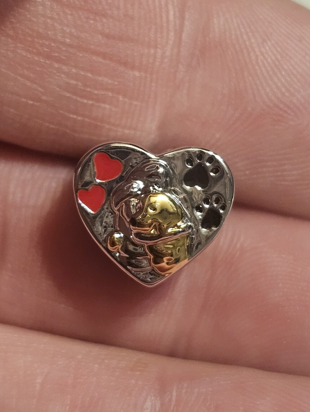 Sterling Silver 925 Dog Hug Heart Charm Pendant